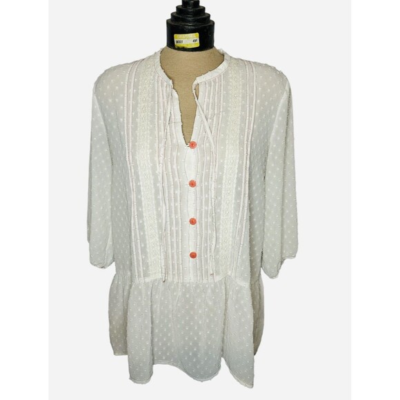 Matilda Jane Women's Light The Way Swiss Dot Tunic Blouse Sz M Cream Sheer - Picture 1 of 8